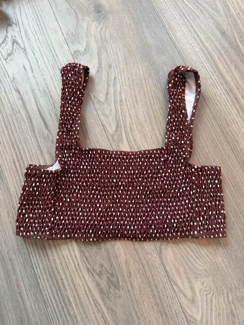 Faithfull The Brand Brown Polka Dot Shirred Bikini Top - Size Small